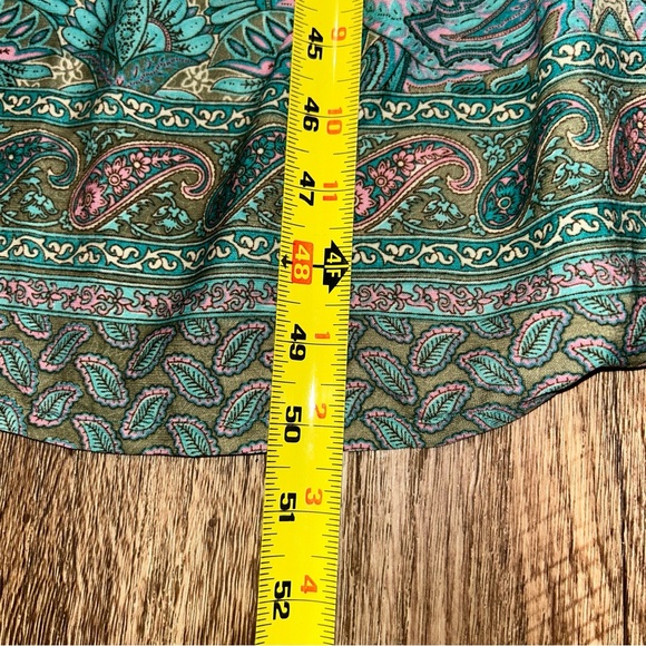 Anthropologie Boemo Maxi Dress M Teal Paisley Tiered Boho CottageTassles - Picture 9 of 10